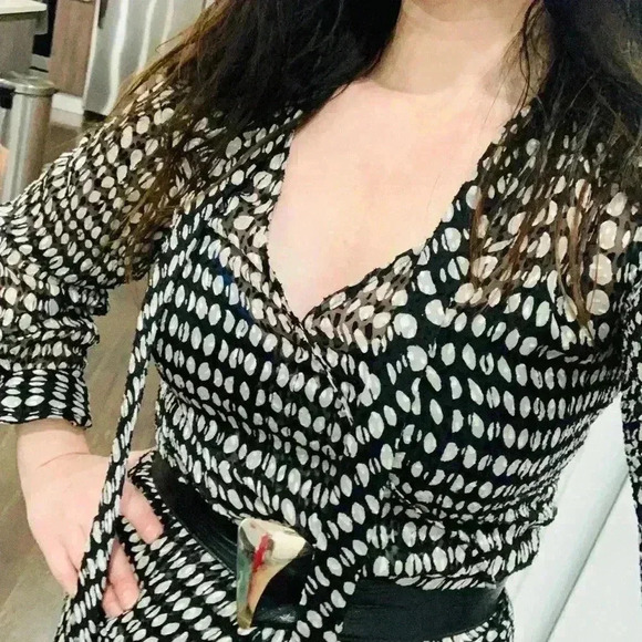 Theory Tie-Neck Long-Sleeve Broken Oval Silk-Blend Scarf Wrap Dress NWT - Picture 5 of 15